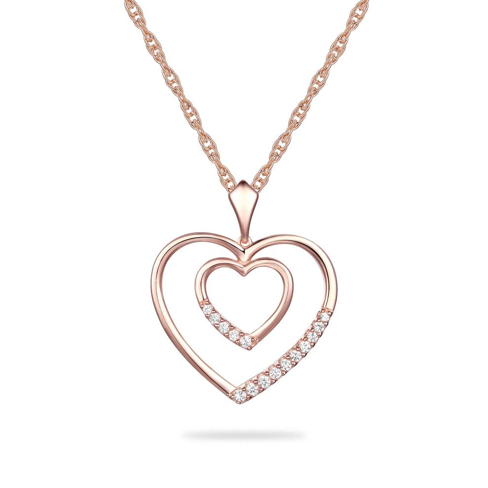 Diamond Heart Pendant in 10K Rose Gold (1/10 ct. tw.) – Image 1 of 4