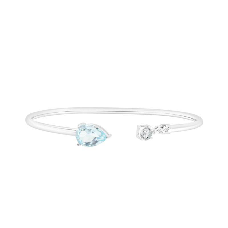 Sky Blue Topaz and Lab-Created White Sapphire Flex Cuff Bangle in Sterling Silver – Image 1 of 1