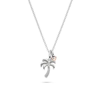 Lab Grown Diamond Accent Palm Tree Charm Pendant in Sterling Silver & 10K Rose Gold