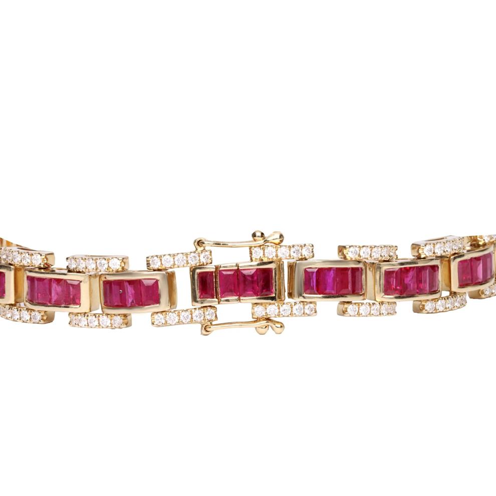 Ruby &amp; Diamond Link Bracelet in 14K Yellow Gold, 7.5" (1 1/3 ct. tw.) – Image 2 of 3