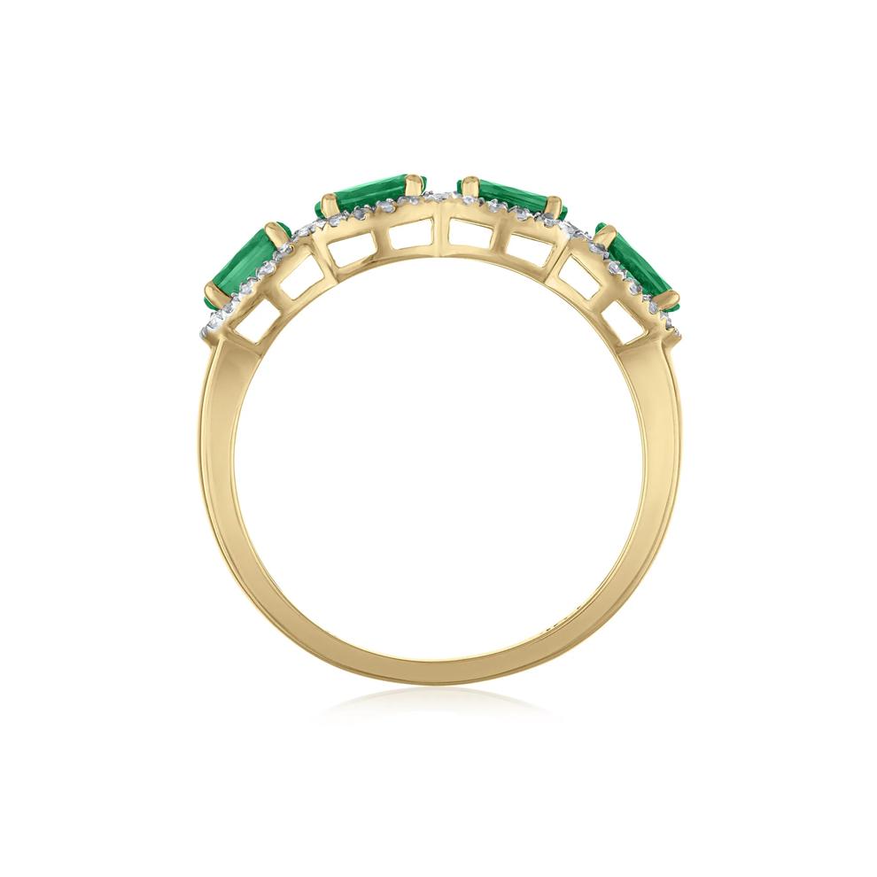 Emerald &amp; Diamond Halo Band Ring in 14K Yellow Gold (1/4 ct. tw.) – Image 2 of 3
