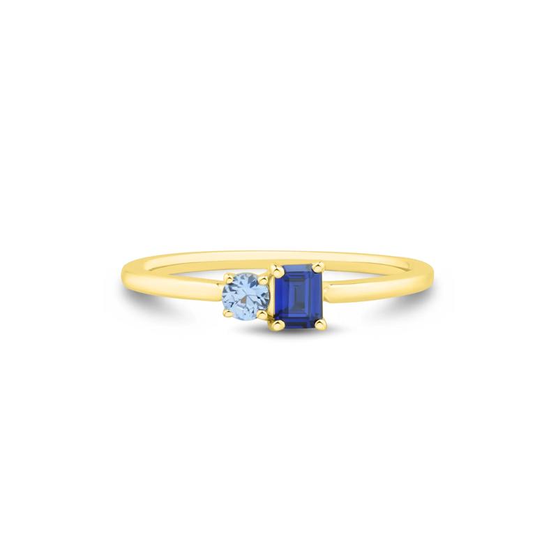 Lab-Created Blue Sapphire Toi et Moi Ring in 10K Yellow Gold – Image 1 of 5