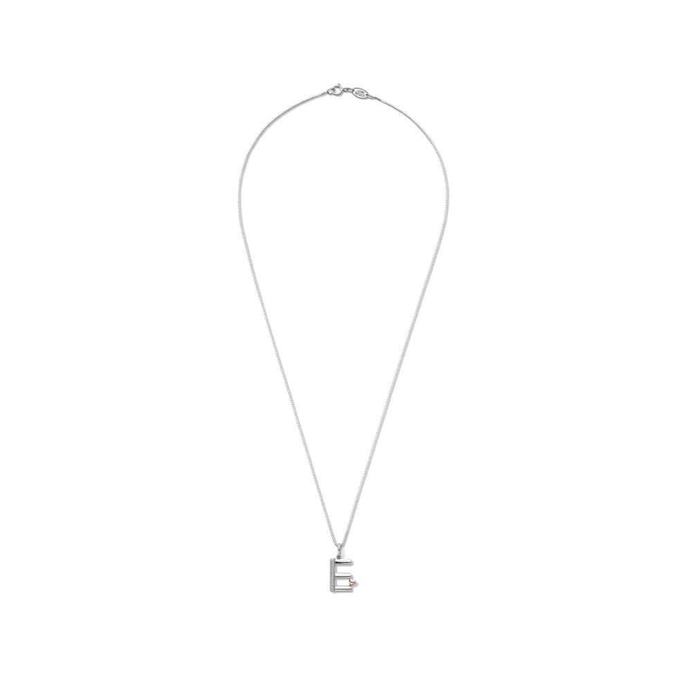 Diamond Accent Initial E Pendant in Sterling Silver and 14K Rose Gold – Image 2 of 5
