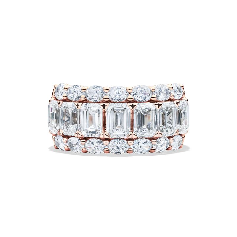 Lab Grown Diamond Emerald and Round Multi-Row Band in 14K Rose Gold &#40;5 ct. tw.&#41; – Image 1 of 1