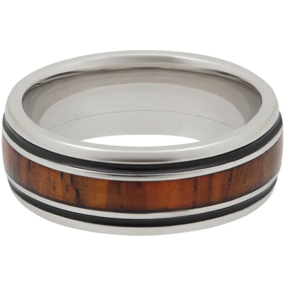 Men&rsquo;s Wood Inlay Wedding Band with Black Cerakote in Cobalt, 8mm – Image 1 of 4