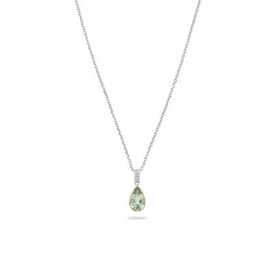 Green Quartz & Diamond Two-Tone Drop Pendant Necklace in 10K Yellow & White Gold (1/10 ct. tw.)