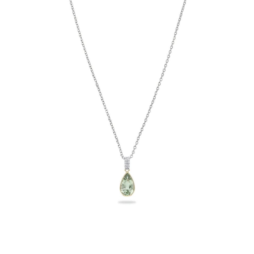Green Quartz &amp; Diamond Two-Tone Drop Pendant Necklace in 10K Yellow &amp; White Gold (1/10 ct. tw.) – Image 1 of 4