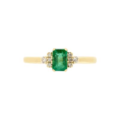 Emerald & Diamond Ring in 10K Yellow Gold