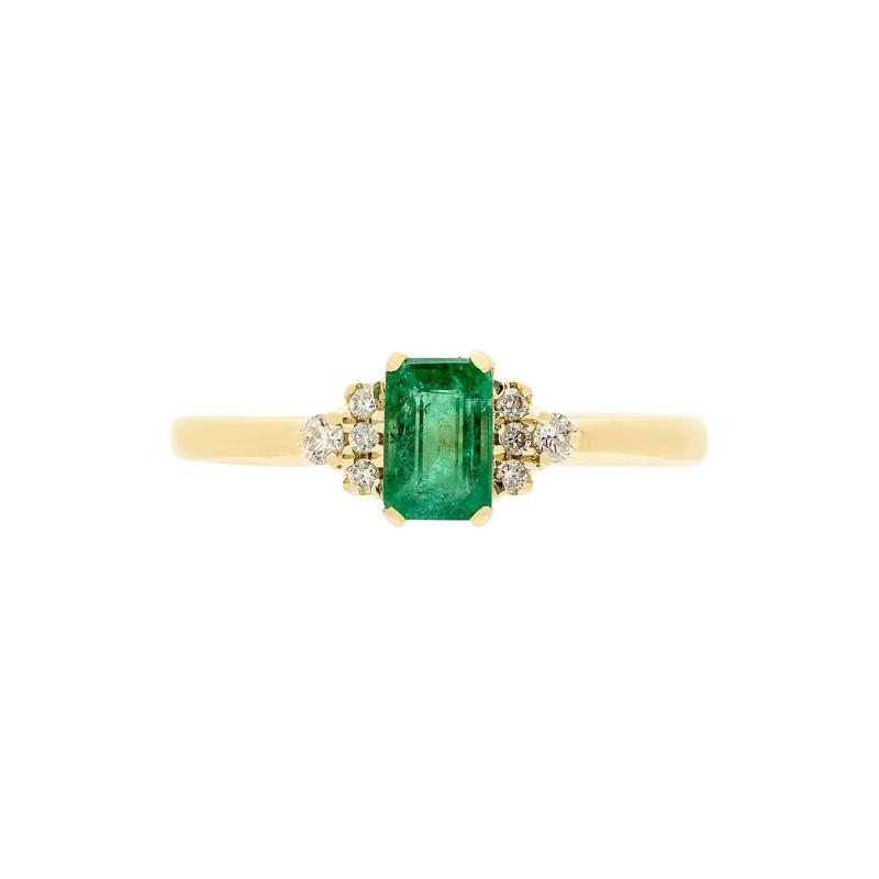 Emerald &amp; Diamond Ring in 10K Yellow Gold – Image 1 of 3