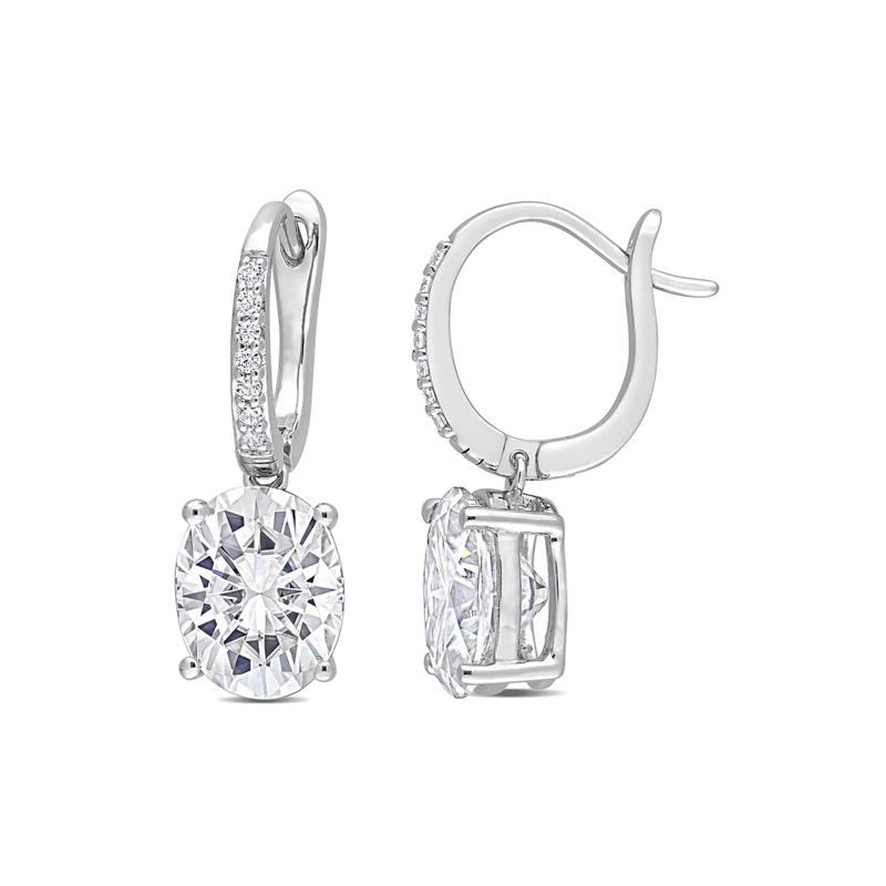 Moissanite Drop Earrings with Oval Stones in Sterling Silver &#40;6 1/10 ct. dew&#41; – Image 1 of 4