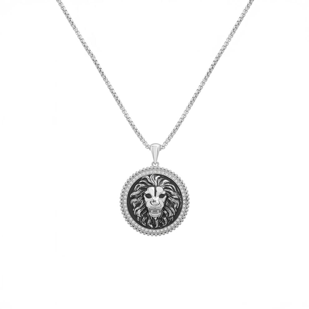 Men's Lion Head Diamond Pendant in Sterling Silver (1/4 ct. tw.) – Image 1 of 4