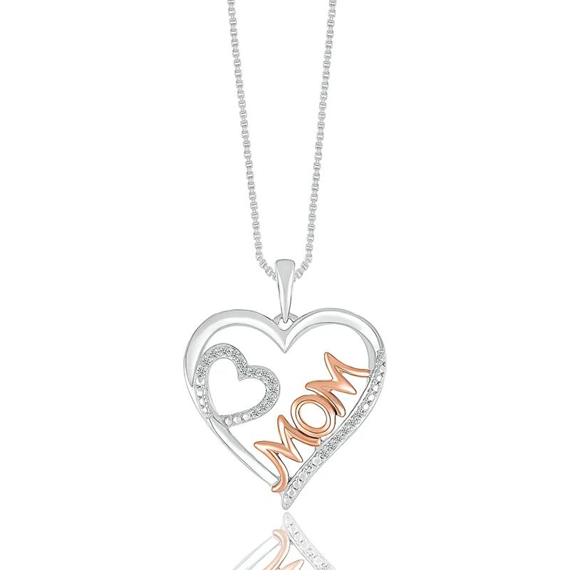 Double Heart Diamond Accent Mom Pendant in Sterling Silver and 10K Rose Gold – Image 1 of 2