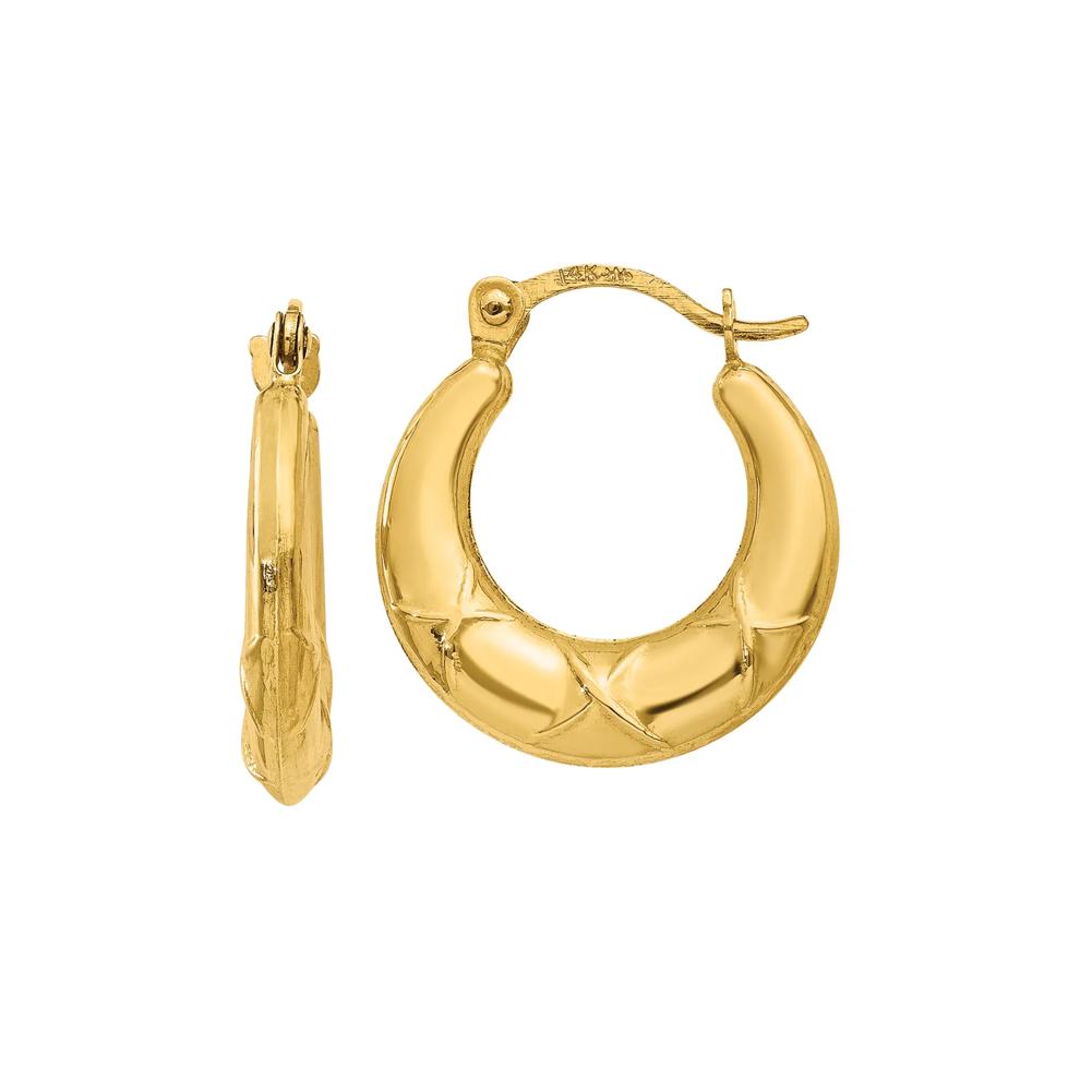 X Detailed Hollow Hoop Earrings in 14K Yellow Gold – Image 1 of 1
