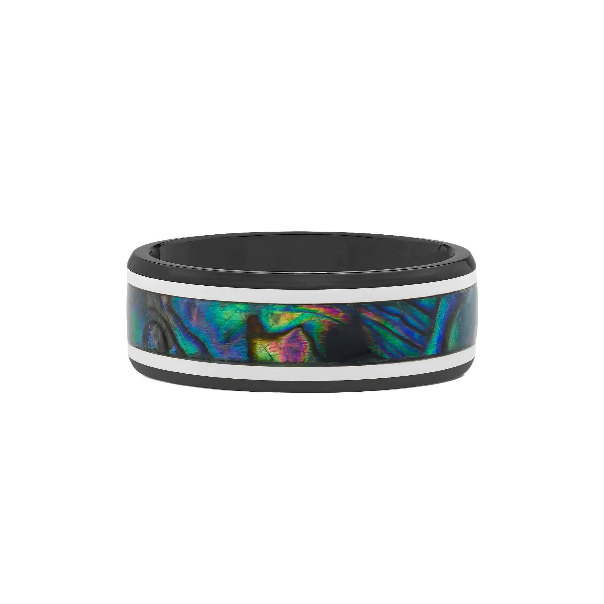 Lashbrook® Men’s Abalone, Sterling Silver & Zirconium Wedding Band