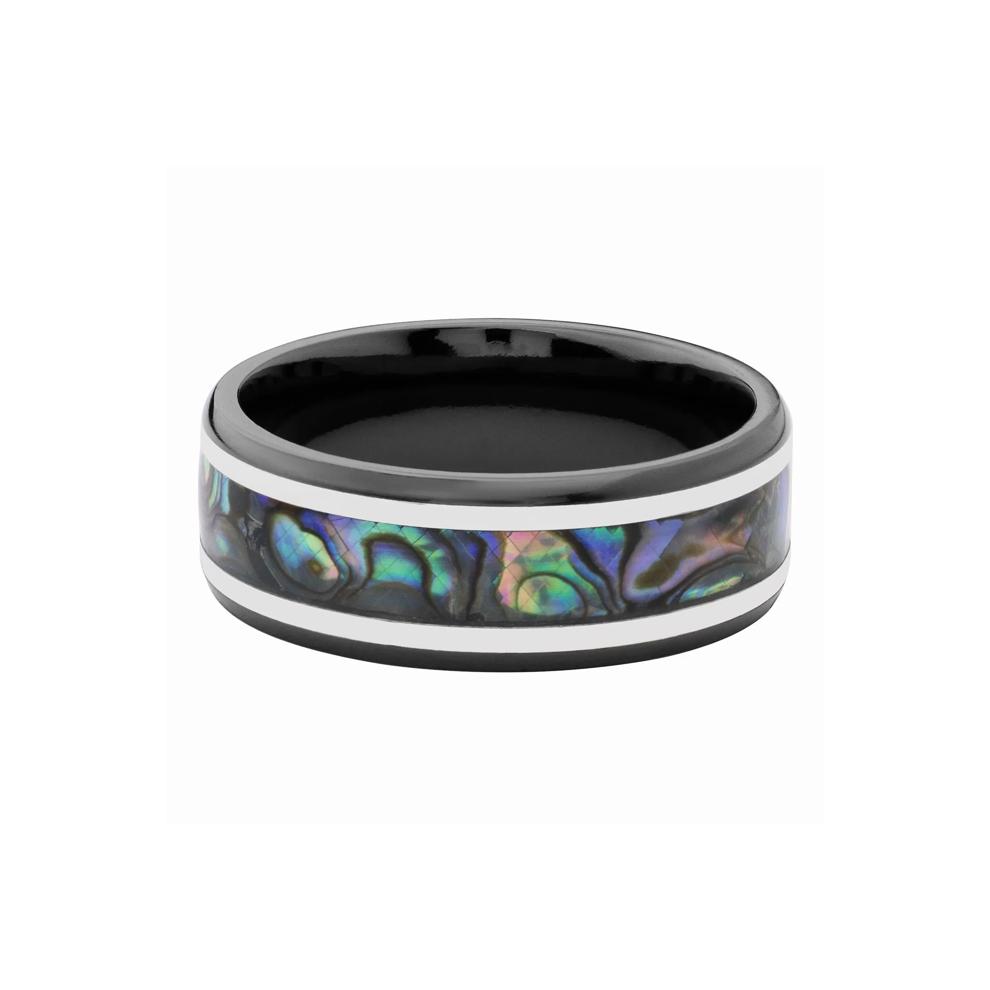 Men&rsquo;s Abalone &amp; Sterling Silver Inlay Wedding Band in Zirconium, 8MM  – Image 1 of 3