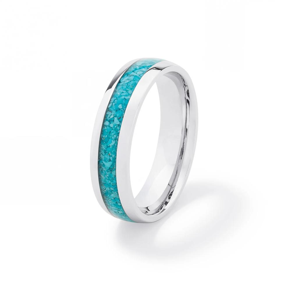 Men's Domed Turqoise Inlay Band in Cobalt Chrome, 6mm – Image 4 of 4