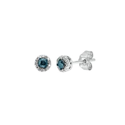 1/4 ct. tw. Blue & White Diamond Halo Stud Earrings in Sterling Silver