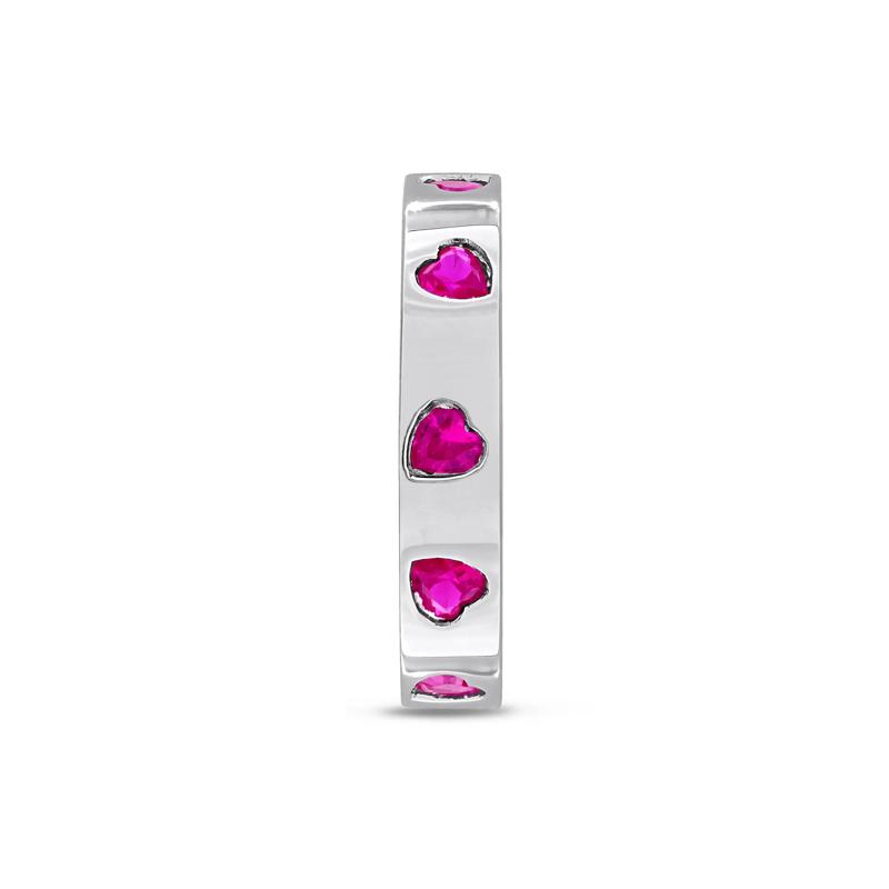Heart-Shaped Lab-Created Ruby Eternity Band in Sterling Silver – Image 3 of 7