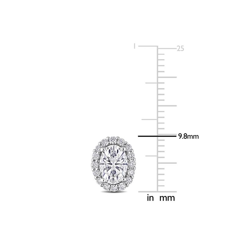Oval Moissanite Stud Earrings with Halo in Sterling Silver (2 1/3 ct. dew) – Image 2 of 4