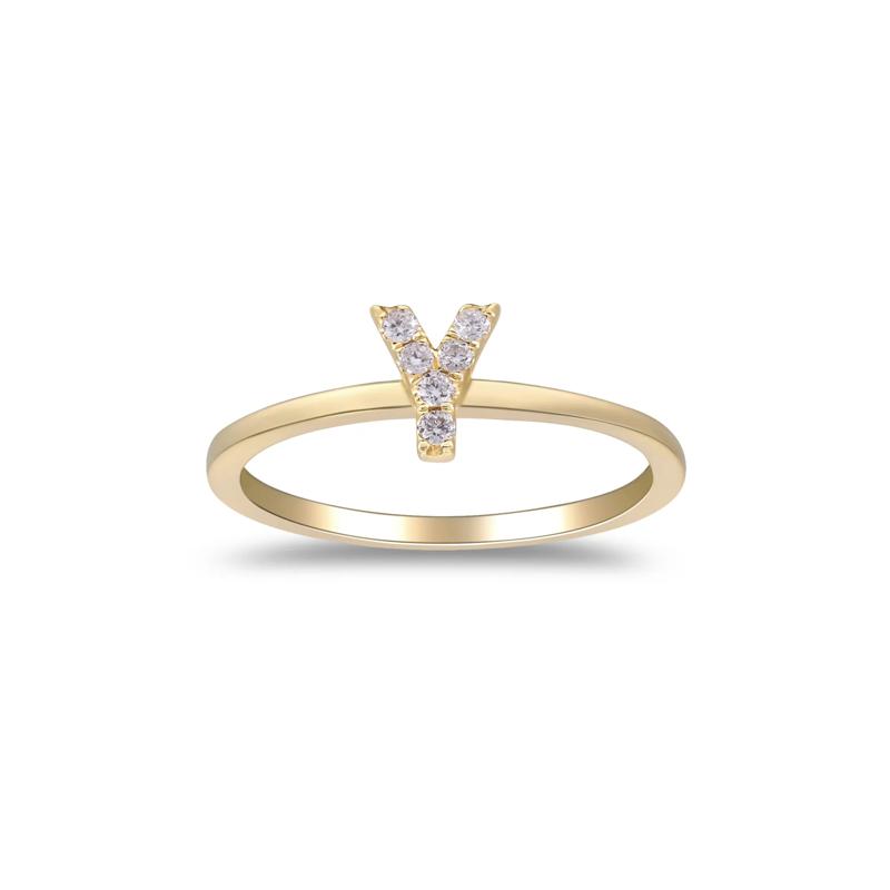 Diamond Accent &quot;Y&quot; Initial Ring in 10K Yellow Gold – Image 1 of 5