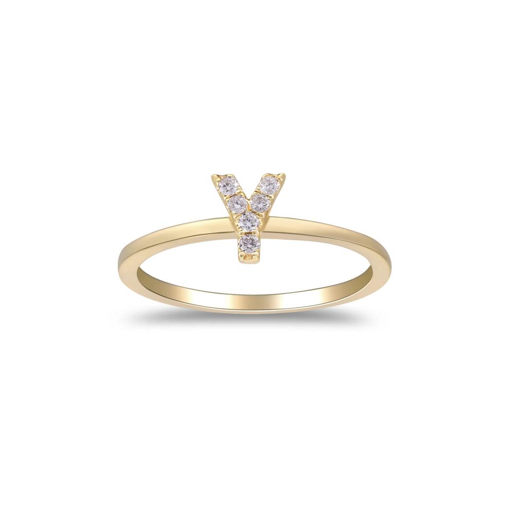 Diamond Accent "Y" Initial Ring in 10K Yellow Gold – Image 1 of 5