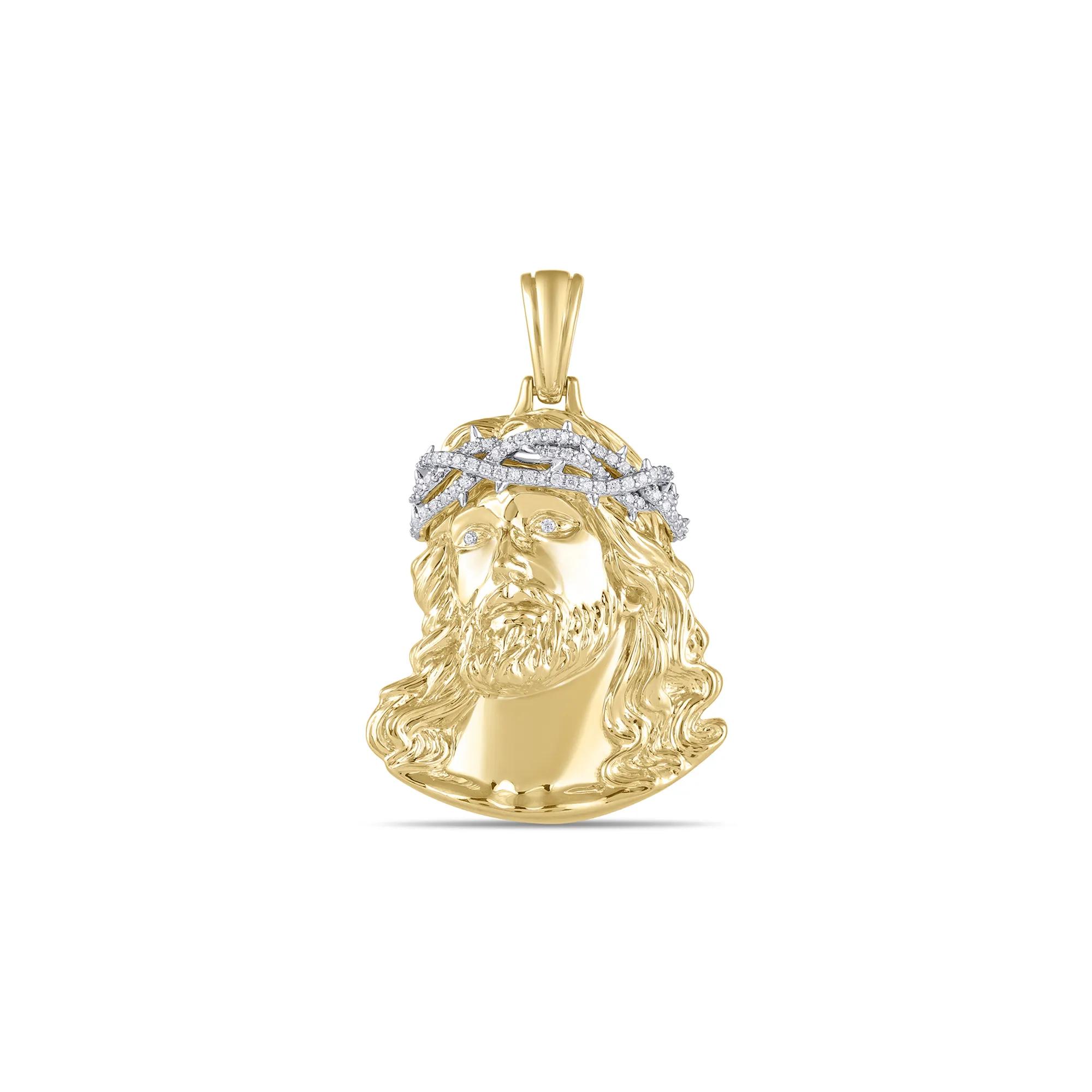 Diamond Crown of Thorns Jesus Charm in 10K Yellow Gold (1/7 ct. tw.)