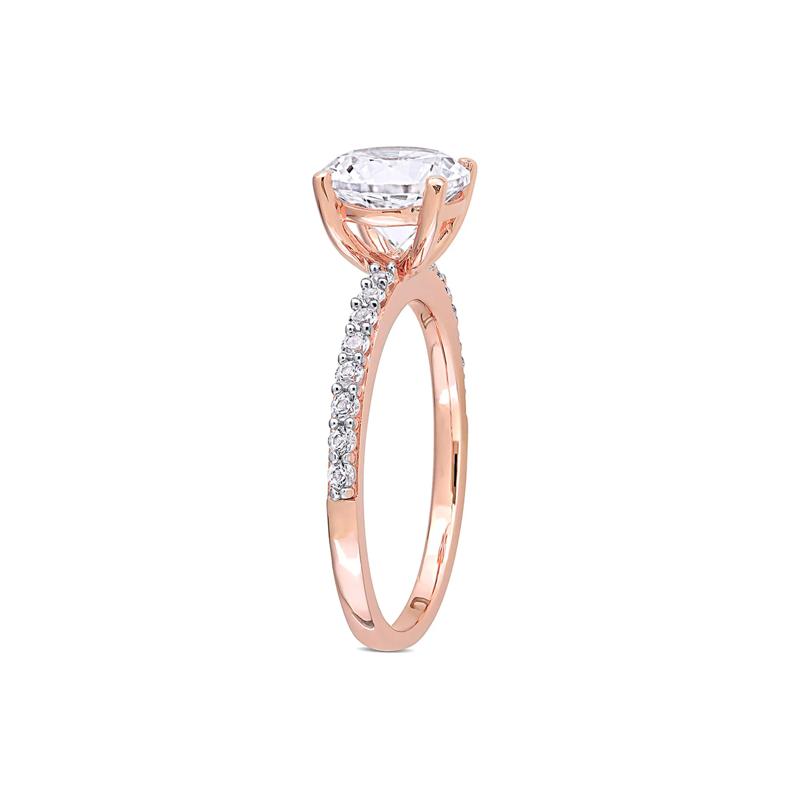 Lab Created White Sapphire Ring with Pav&eacute; Band in 10K Rose Gold &#40;2 3/4 ct. tw.&#41; – Image 3 of 5