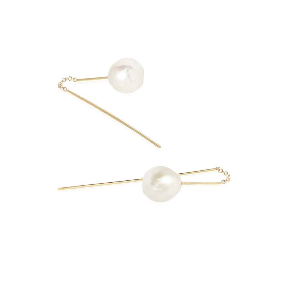Baroque Freshwater Cultured Pearl Threader Earrings in 14K Yellow Gold – Image 2 of 2