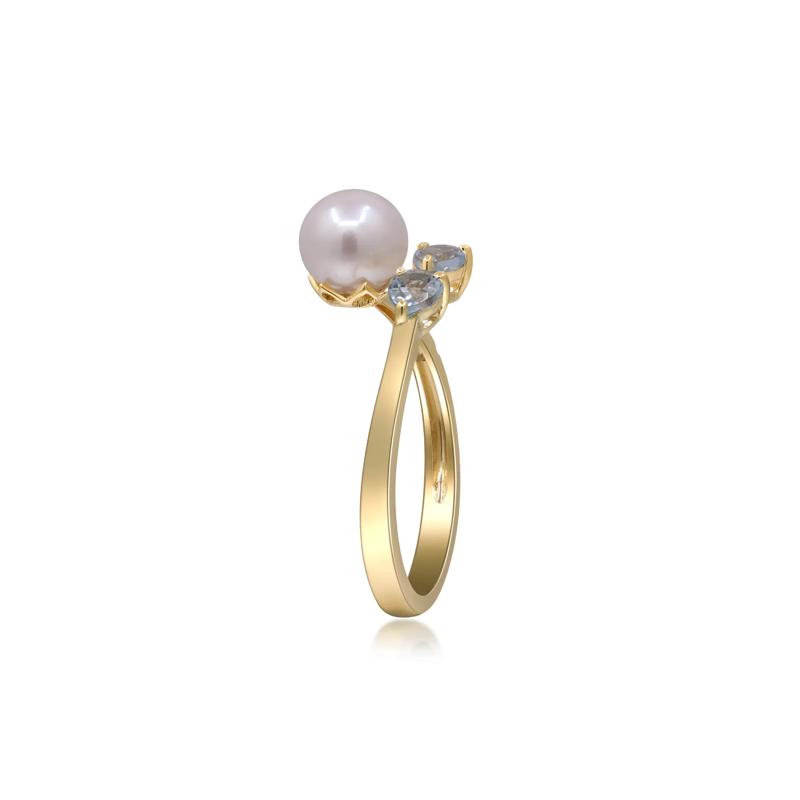 Pearl, Diamond Accent and Aquamarine Ring in 10K Yellow Gold – Image 3 of 4
