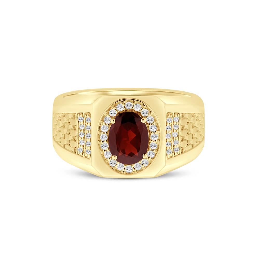 Men's Garnet and Diamond Ring in 10K Yellow Gold (1/4 ct. tw.) – Image 1 of 3