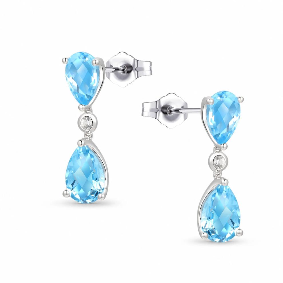 Swiss Blue Topaz &amp; Lab-Created White Sapphire Drop Earrings in Sterling Silver – Image 1 of 2
