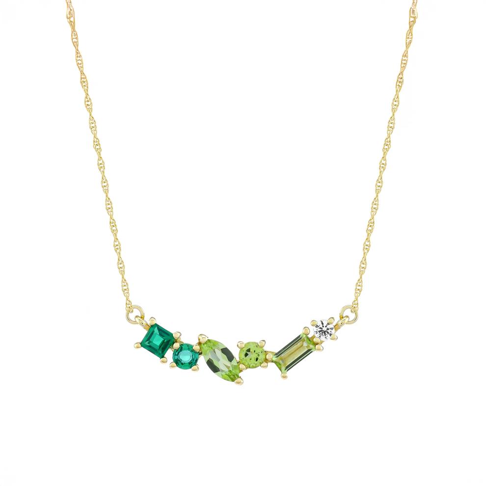 Lab-Created Peridot, Emerald and White Sapphire Necklace in 10K Yellow Gold – Image 1 of 3