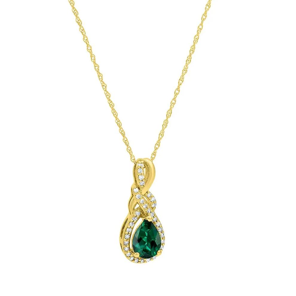 Emerald &amp; Diamond Pendant in 10K Yellow Gold – Image 2 of 2