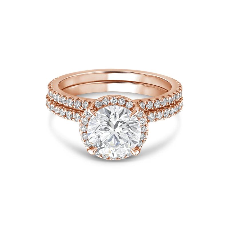 Lab Grown Diamond Round Halo Bridal Set in 14K Rose Gold &#40;2 3/4 ct. tw.&#41; – Image 1 of 3