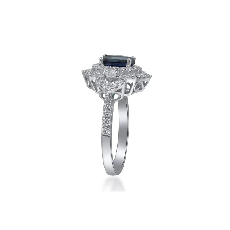 Blue Sapphire and Diamond Ornate Ring in 14K White Gold &#40;7/8 ct. tw.&#41; – Image 2 of 5