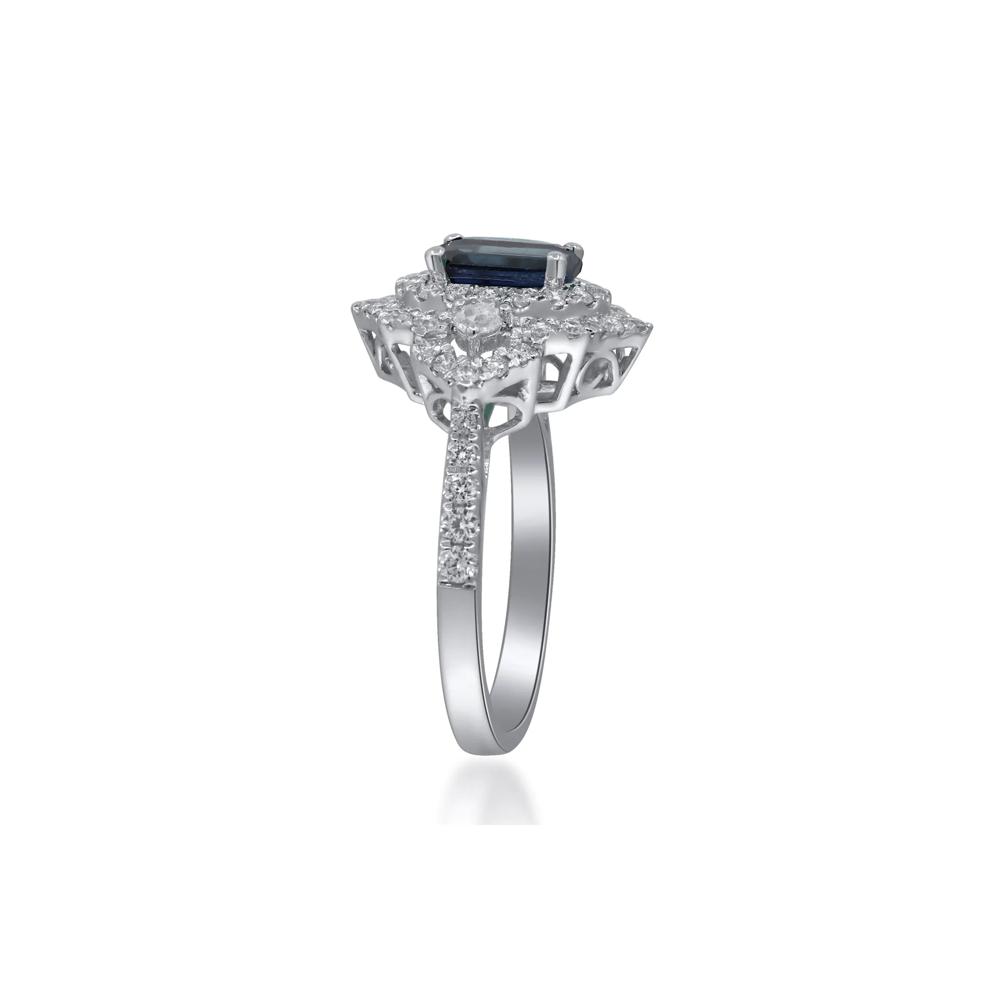 Blue Sapphire and Diamond Ornate Ring in 14K White Gold (7/8 ct. tw.) – Image 2 of 5