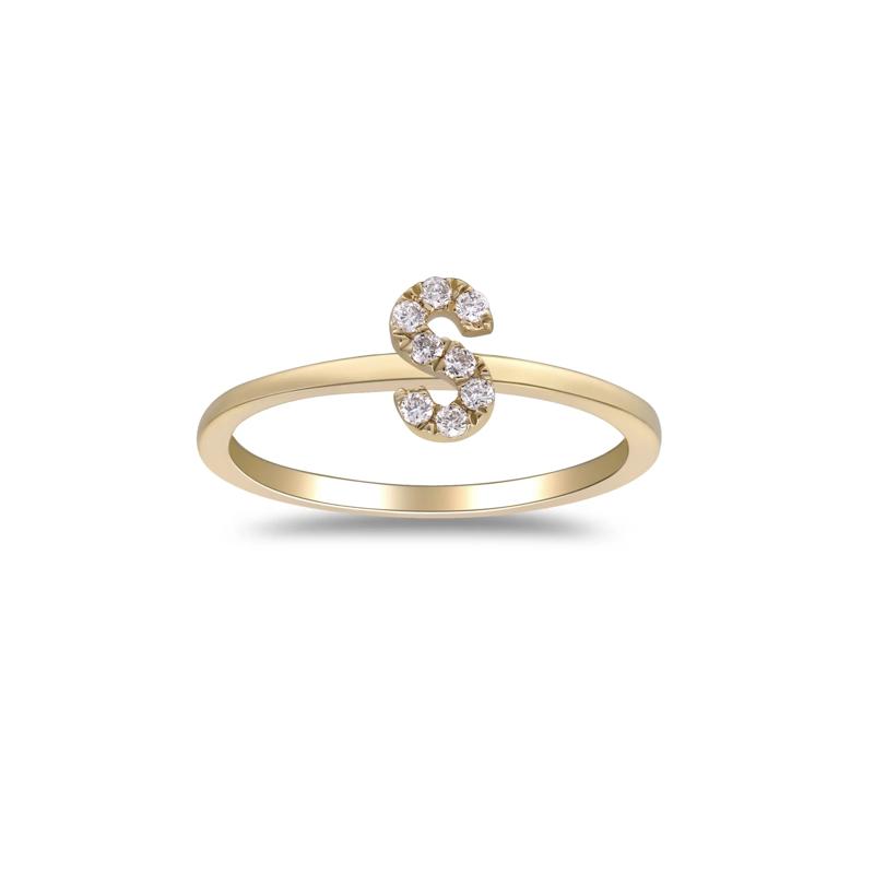 Diamond Accent "S" Initial Ring in 10K Yellow Gold – Image 1 of 5