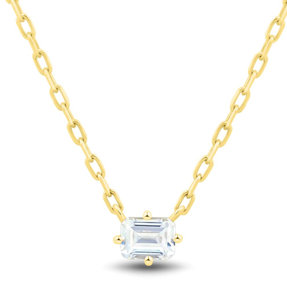 Lab Grown Diamond Emerald-Cut East-West Solitaire Necklace in 10K Yellow Gold (1/4 ct. tw.) – Image 1 of 4
