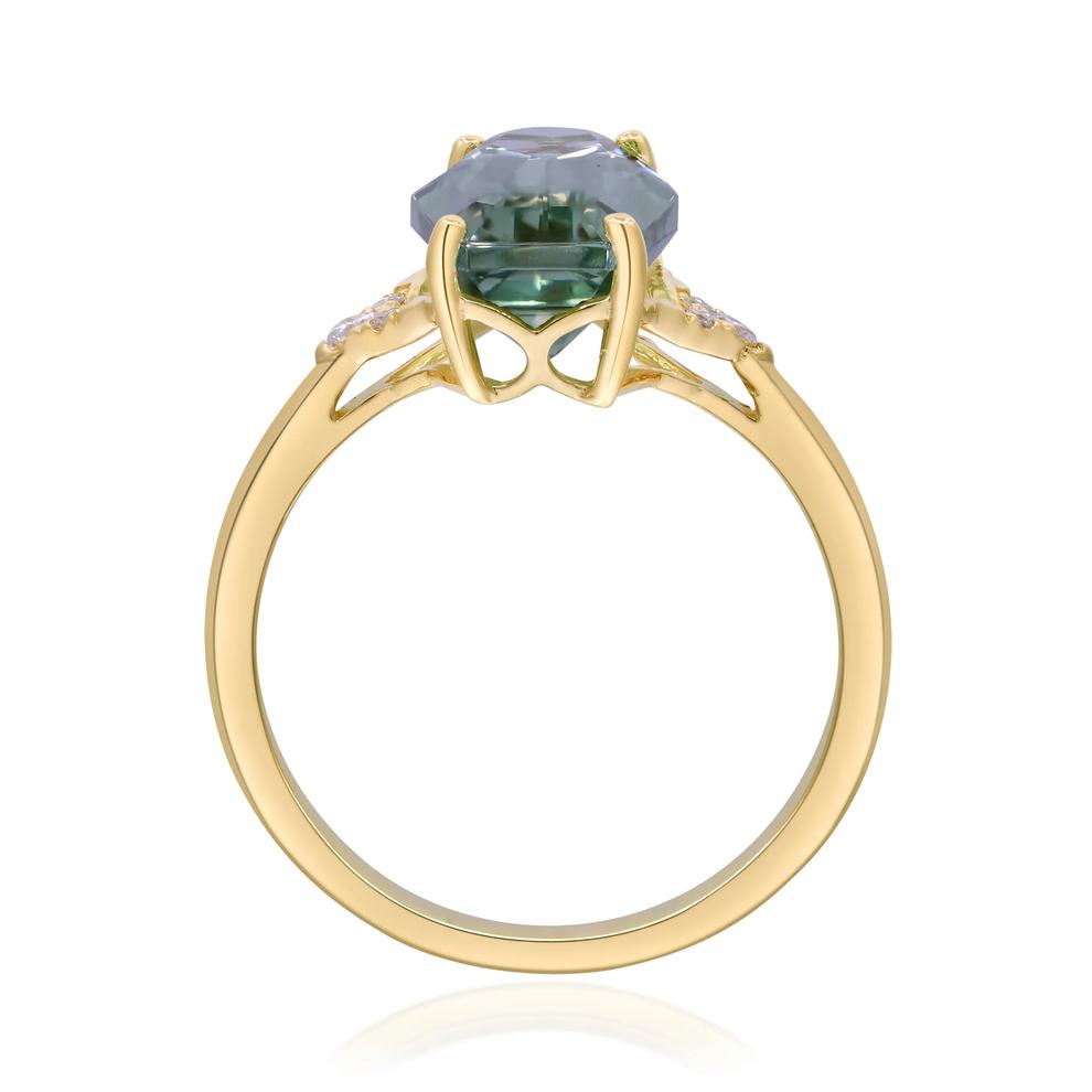 Elongated Cushion Green Quartz &amp; Diamond Accent Ring in 10K Yellow Gold – Image 2 of 4