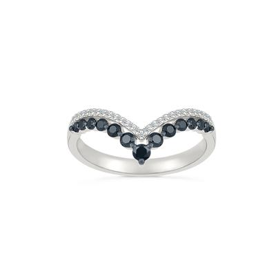 Black and White Diamond Chevron Double-Row Ring in Sterling Silver