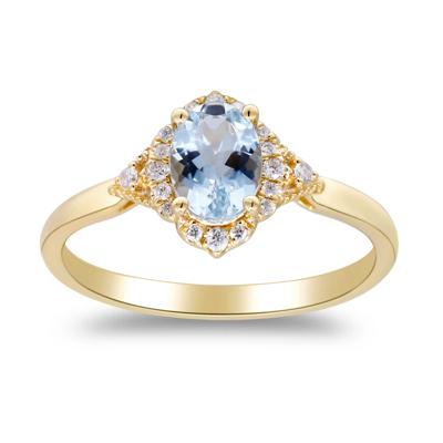 Aquamarine & Diamond Halo Ring in 10K Yellow Gold (1/10 ct. tw.)