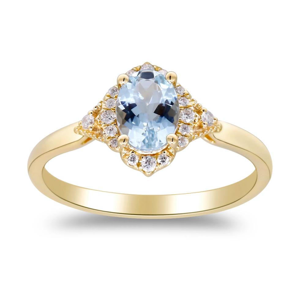 Aquamarine &amp; Diamond Halo Ring in 10K Yellow Gold (1/10 ct. tw.) – Image 1 of 5