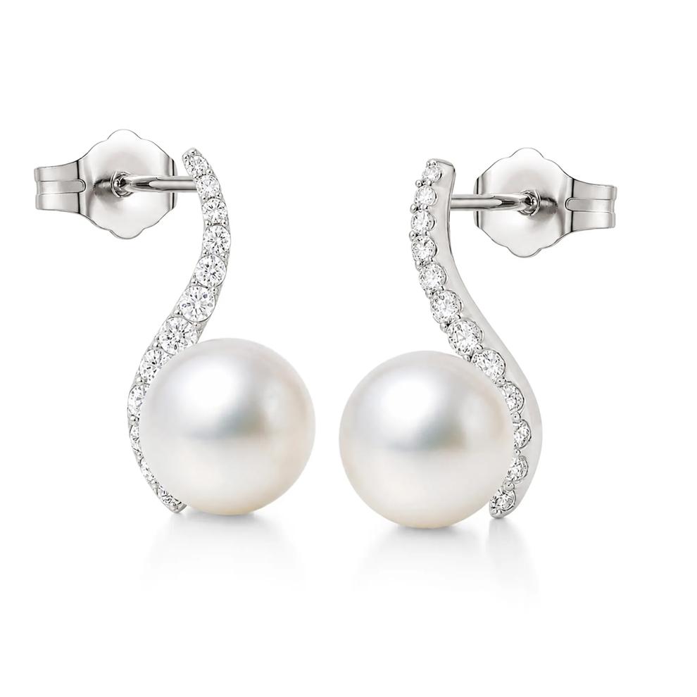 Freshwater Cultured Pearl &amp; Diamond Stud Earrings in 10K White Gold (1/3 ct. tw.) – Image 1 of 2