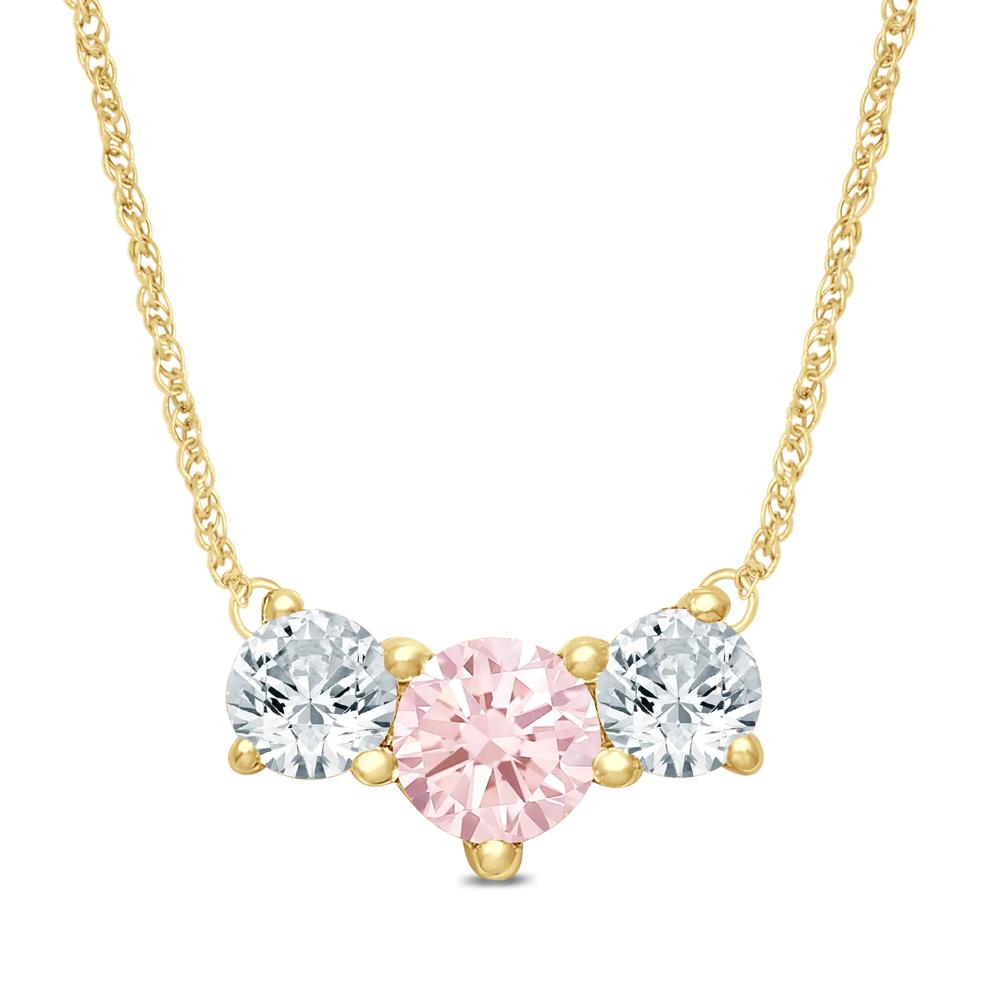Lab Grown Diamond Pink and White Diamond Three-Stone Necklace in 14K Yellow Gold (1/2 ct. tw.) – Image 1 of 3