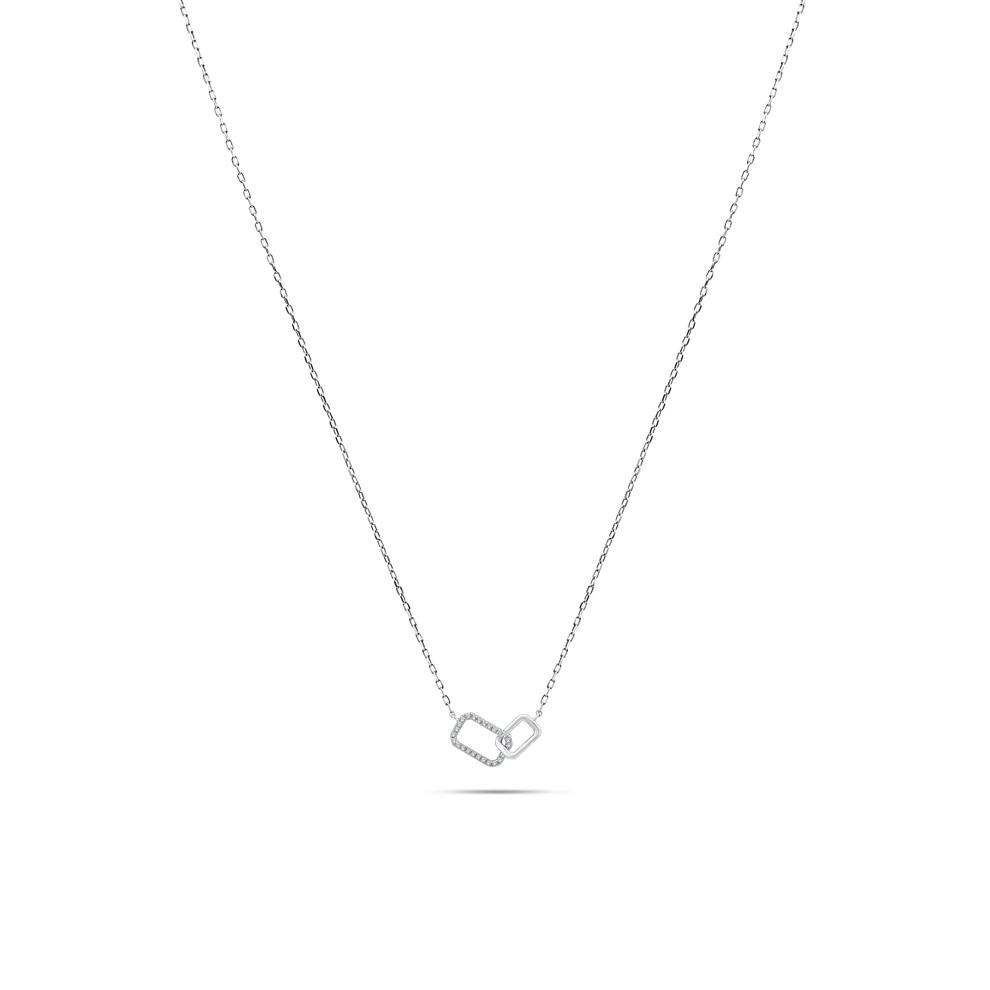 Diamond Interlocking Rectangle Pendant Necklace in 10K White Gold (1/8 ct. tw.) – Image 1 of 4