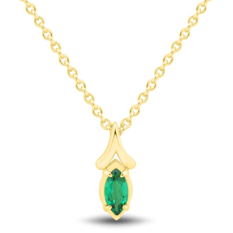 Lab-Created Emerald Marquise-Cut Pendant in Vermeil – Image 1 of 3