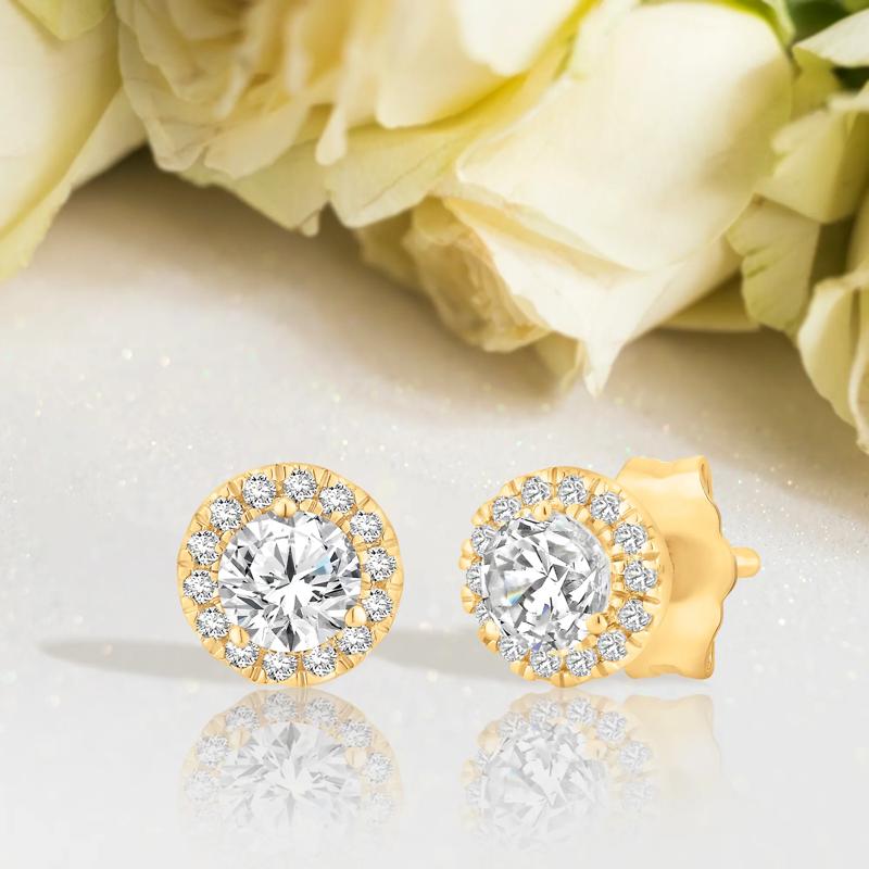 Lab Grown Diamond Halo Stud Earrings in 10K Yellow Gold &#40;1/2 ct. tw.&#41; – Image 6 of 6