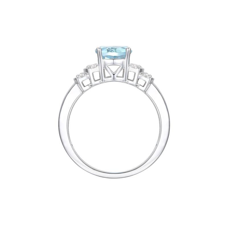 Aquamarine and Diamond Ring in 14K White Gold &#40;1/5 ct. tw.&#41; – Image 2 of 3