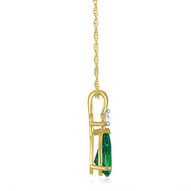 Lab-Created Emerald and Lab-Created White Sapphire Pendant in 10K Yellow Gold – Image 2 of 3
