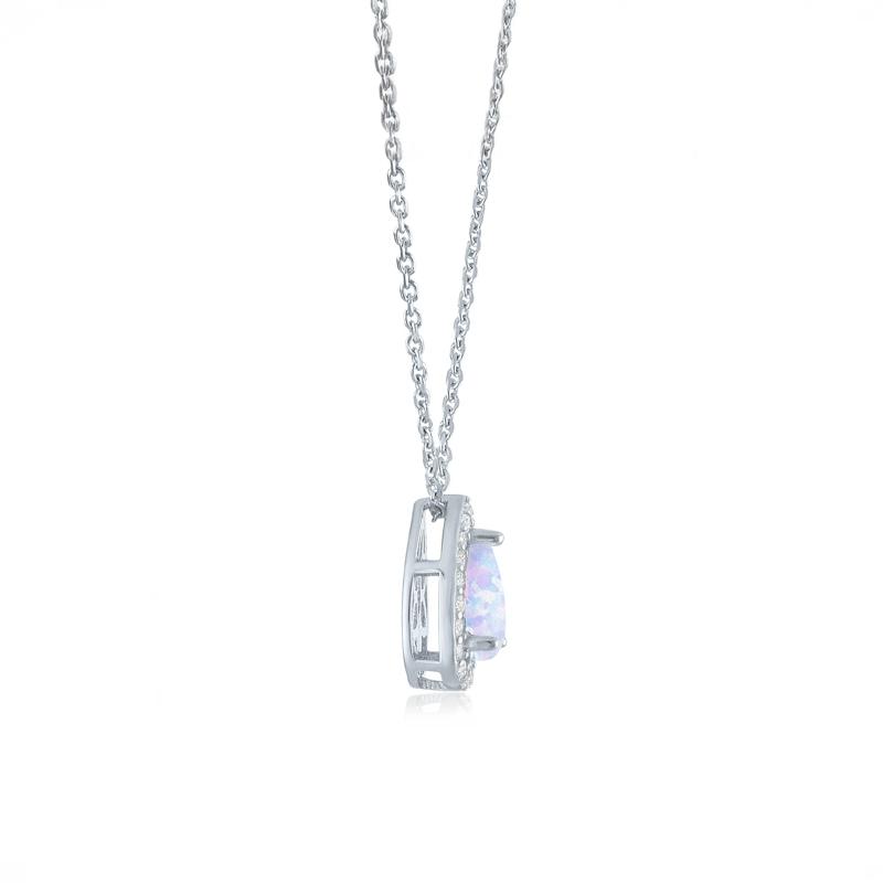 Lab-Created Opal &amp; Diamond Halo Pendant Necklace in Sterling Silver &#40;1/5 ct. tw.&#41; – Image 2 of 4
